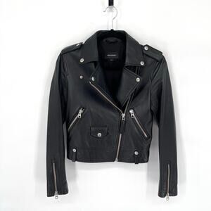 Mackage Black Baya Lamb Leather Biker Moto Motorcycle Jacket size XXS